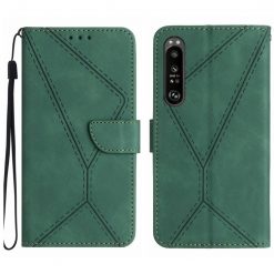 Peněženkové pouzdro Embossing Pattern Stitchy case zelené – Sony Xperia 1 V | Levné Kryty | Levné Kryty | Levné Kryty