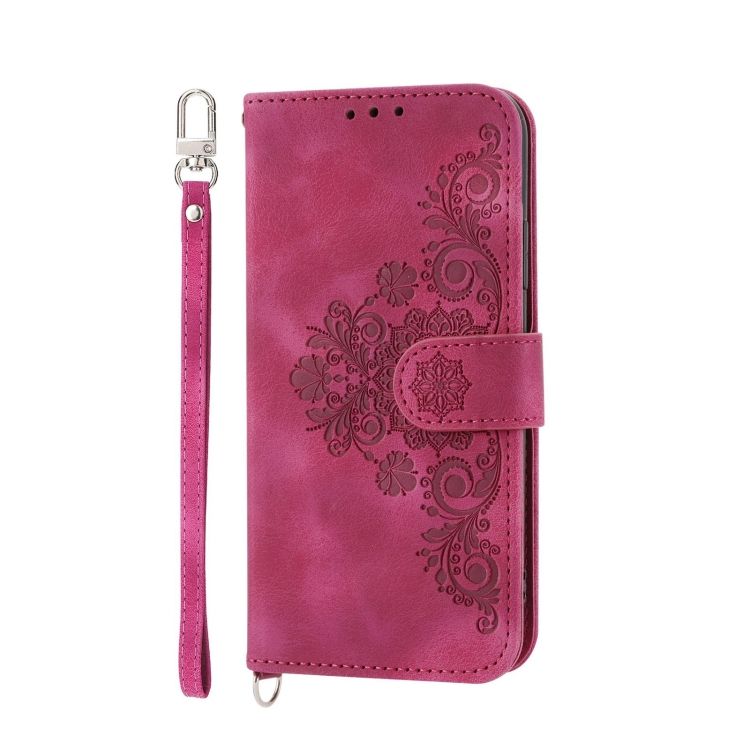 Peněženkové pouzdro Embossing Pattern Flowery Mandala bordové – Oppo Reno10 Pro 5G (Reno 10 Pro 5G) | Levné Kryty | Levné Kryty | Levné Kryty