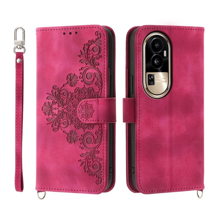 Peněženkové pouzdro Embossing Pattern Flowery Mandala bordové – Oppo Reno10 Pro 5G (Reno 10 Pro 5G) | Levné Kryty | Levné Kryty | Levné Kryty