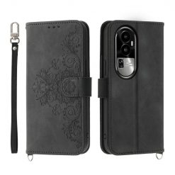 Peněženkové pouzdro Embossing Pattern Flowery Mandala černé – Oppo Reno10 5G (Reno 10 5G) | Levné Kryty | Levné Kryty | Levné Kryty