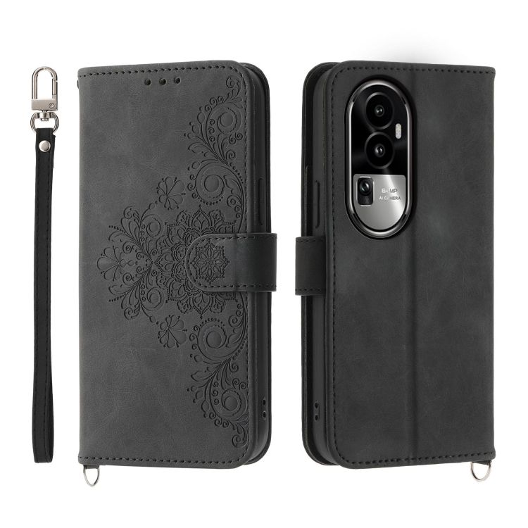 Peněženkové pouzdro Embossing Pattern Flowery Mandala černé – Oppo Reno10 5G (Reno 10 5G) | Levné Kryty | Levné Kryty | Levné Kryty