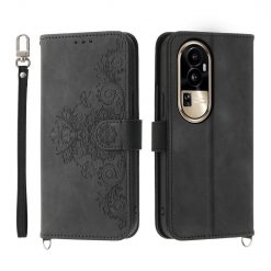 Peněženkové pouzdro Embossing Pattern Flowery Mandala černé – Oppo Reno10 Pro 5G (Reno 10 Pro 5G) | Levné Kryty | Levné Kryty | Levné Kryty