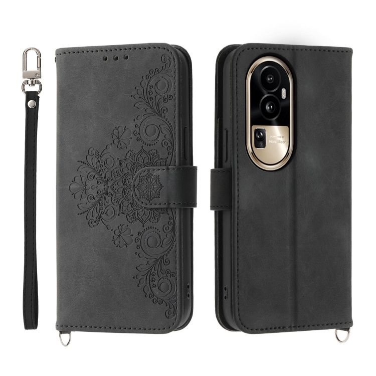 Peněženkové pouzdro Embossing Pattern Flowery Mandala černé – Oppo Reno10 Pro 5G (Reno 10 Pro 5G) | Levné Kryty | Levné Kryty | Levné Kryty
