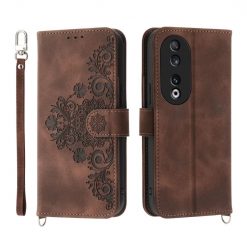 Peněženkové pouzdro Embossing Pattern Flowery Mandala hnědé – Honor 90 | Levné Kryty | Levné Kryty | Levné Kryty