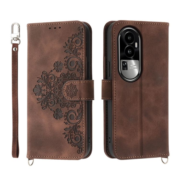Peněženkové pouzdro Embossing Pattern Flowery Mandala hnědé – Oppo Reno10 5G (Reno 10 5G) | Levné Kryty | Levné Kryty | Levné Kryty