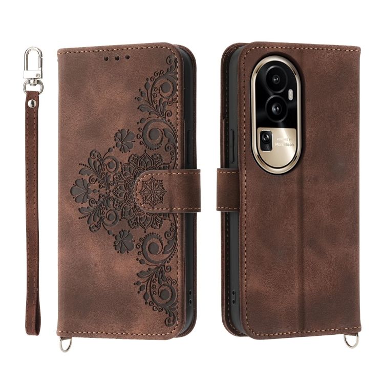 Peněženkové pouzdro Embossing Pattern Flowery Mandala hnědé – Oppo Reno10 Pro 5G (Reno 10 Pro 5G) | Levné Kryty | Levné Kryty | Levné Kryty