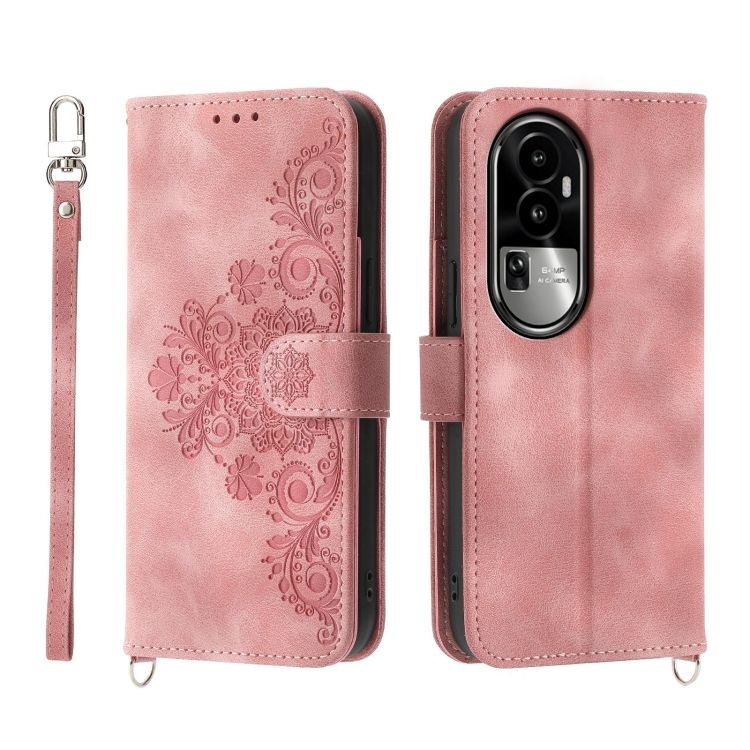 Peněženkové pouzdro Embossing Pattern Flowery Mandala růžové – Oppo Reno10 5G (Reno 10 5G) | Levné Kryty | Levné Kryty | Levné Kryty