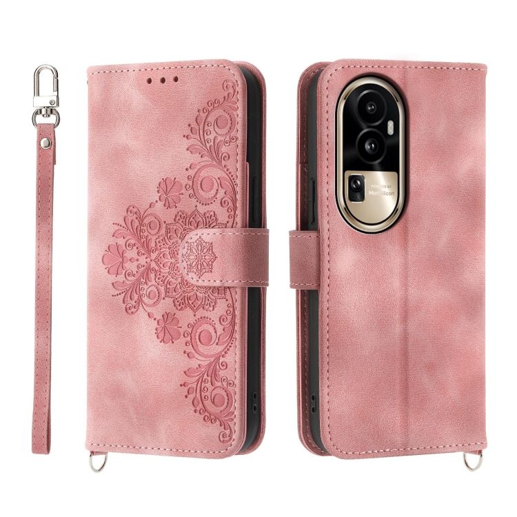 Peněženkové pouzdro Embossing Pattern Flowery Mandala růžové – Oppo Reno10 Pro 5G (Reno 10 Pro 5G) | Levné Kryty | Levné Kryty | Levné Kryty