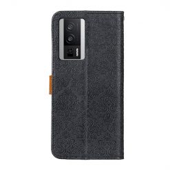 Alternative view of Peněženkové pouzdro Embossing Pattern Kvety černé – Xiaomi Poco F5 Pro