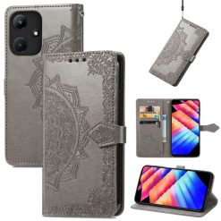 Peněženkové pouzdro Embossing Pattern Mandala Flower šedé – Infinix Hot 30i | Levné Kryty | Levné Kryty | Levné Kryty