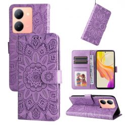 Peněženkové pouzdro Embossing Pattern Slunečnice fialové – Vivo Y36 | Levné Kryty | Levné Kryty | Levné Kryty