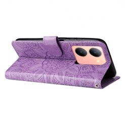 Peněženkové pouzdro Embossing Pattern Slunečnice fialové – Vivo Y36 | Levné Kryty | Levné Kryty | Levné Kryty