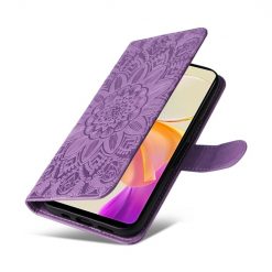 Peněženkové pouzdro Embossing Pattern Slunečnice fialové – Vivo Y36 | Levné Kryty | Levné Kryty | Levné Kryty