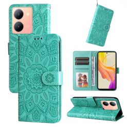Peněženkové pouzdro Embossing Pattern Slunečnice zelené – Vivo Y36 | Levné Kryty | Levné Kryty | Levné Kryty