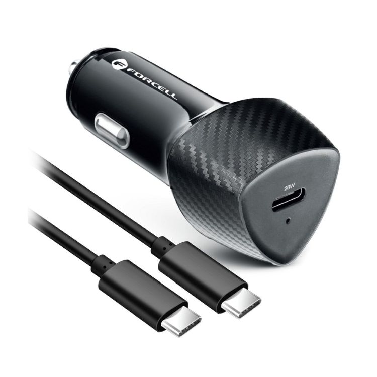 Nabíječka do auta Forcell Carbon car charger USB-C 3.0 PD20W CC50-1C černá + kabel USB-C PD60W