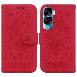 Peněženkové pouzdro Embossing Pattern Kytice červené – Honor 90 Lite | Levné Kryty | Levné Kryty | Levné Kryty