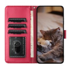 Peněženkové pouzdro Embossing Pattern Kočky červené – Apple iPhone 15 Plus | Levné Kryty | Levné Kryty | Levné Kryty