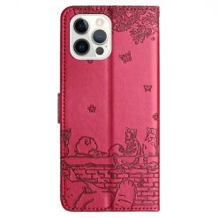 Alternative view of Peněženkové pouzdro Embossing Pattern Kočky červené – Apple iPhone 15 Pro