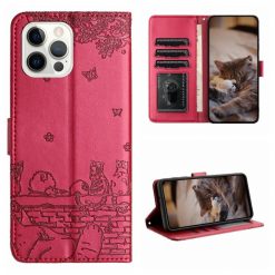 Peněženkové pouzdro Embossing Pattern Kočky červené – Apple iPhone 15 Pro Max | Levné Kryty | Levné Kryty | Levné Kryty