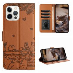 Peněženkové pouzdro Embossing Pattern Kočky hnědé – Apple iPhone 15 Pro | Levné Kryty | Levné Kryty | Levné Kryty