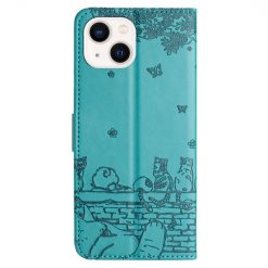 Alternative view of Peněženkové pouzdro Embossing Pattern Kočky modré – Apple iPhone 15 Plus