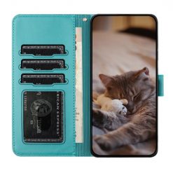 Peněženkové pouzdro Embossing Pattern Kočky modré – Apple iPhone 15 Plus | Levné Kryty | Levné Kryty | Levné Kryty
