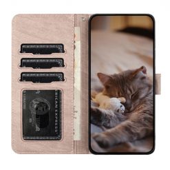 Peněženkové pouzdro Embossing Pattern Kočky šedé – Apple iPhone 15 Pro | Levné Kryty | Levné Kryty | Levné Kryty