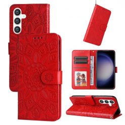 Peněženkové pouzdro Embossing Pattern Slunečnice červené – Samsung Galaxy S23 FE | Levné Kryty | Levné Kryty | Levné Kryty