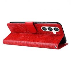 Peněženkové pouzdro Embossing Pattern Slunečnice červené – Samsung Galaxy S23 FE | Levné Kryty | Levné Kryty | Levné Kryty