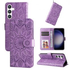 Peněženkové pouzdro Embossing Pattern Slunečnice fialové – Samsung Galaxy S23 FE | Levné Kryty | Levné Kryty | Levné Kryty