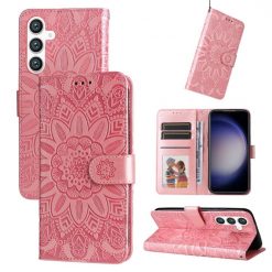 Peněženkové pouzdro Embossing Pattern Slunečnice růžové – Samsung Galaxy S23 FE | Levné Kryty | Levné Kryty | Levné Kryty
