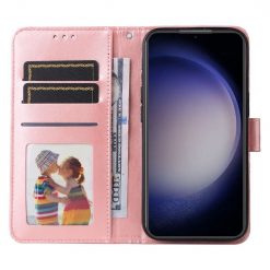 Peněženkové pouzdro Embossing Pattern Slunečnice růžové – Samsung Galaxy S23 FE | Levné Kryty | Levné Kryty | Levné Kryty
