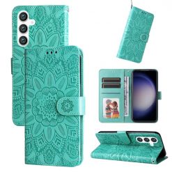 Peněženkové pouzdro Embossing Pattern Slunečnice zelené – Samsung Galaxy S23 FE | Levné Kryty | Levné Kryty | Levné Kryty