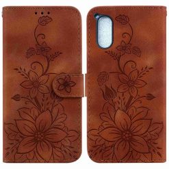 Peněženkové pouzdro Embossing Pattern Lilie hnědé – Sony Xperia 5 V | Levné Kryty | Levné Kryty | Levné Kryty