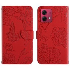 Peněženkové pouzdro Embossing Pattern Motýl a růže červené – Motorola Edge 40 Neo | Levné Kryty | Levné Kryty | Levné Kryty