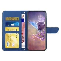 Peněženkové pouzdro Embossing Pattern Motyl a růže modré – Motorola Moto G84 5G | Levné Kryty | Levné Kryty | Levné Kryty