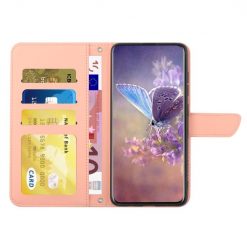 Peněženkové pouzdro Embossing Pattern Motyl a růže růžové – Motorola Moto G84 5G | Levné Kryty | Levné Kryty  | Levné Kryty
