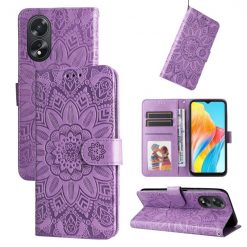 Peněženkové pouzdro Embossing Pattern Slunečnice fialové – Oppo A38 | Levné Kryty | Levné Kryty | Levné Kryty