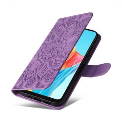 Peněženkové pouzdro Embossing Pattern Slunečnice fialové – Oppo A38 | Levné Kryty | Levné Kryty | Levné Kryty