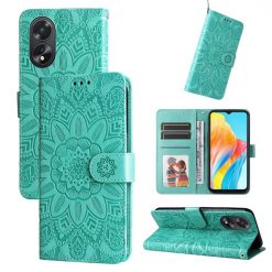 Peněženkové pouzdro Embossing Pattern Slunečnice zelené – Oppo A38 | Levné Kryty | Levné Kryty | Levné Kryty