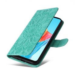 Peněženkové pouzdro Embossing Pattern Slunečnice zelené – Oppo A38 | Levné Kryty | Levné Kryty | Levné Kryty
