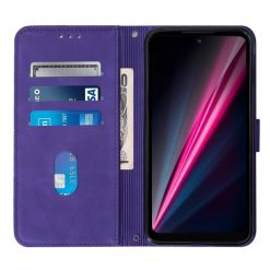 Peněženkové pouzdro Embossing Pattern Cross fialové – T Phone / T Phone (2023) | Levné Kryty | Levné Kryty | Levné Kryty