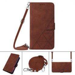 Peněženkové pouzdro Embossing Pattern Cross hnědé – T Phone / T Phone (2023) | Levné Kryty | Levné Kryty | Levné Kryty