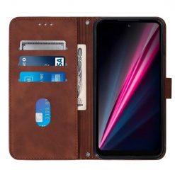 Peněženkové pouzdro Embossing Pattern Cross hnědé – T Phone / T Phone (2023) | Levné Kryty | Levné Kryty | Levné Kryty