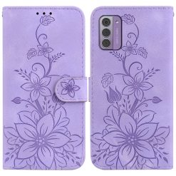 Peněženkové pouzdro Embossing Pattern Lilie fialové – Nokia G42 | Levné Kryty | Levné Kryty | Levné Kryty