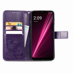 Peněženkové pouzdro Embossing Pattern Čtyřlístek fialové – T Phone / T Phone (2023) | Levné Kryty | Levné Kryty | Levné Kryty