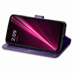 Peněženkové pouzdro Embossing Pattern Čtyřlístek fialové – T Phone / T Phone (2023) | Levné Kryty | Levné Kryty | Levné Kryty