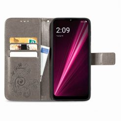 Peněženkové pouzdro Embossing Pattern Čtyřlístek šedé – T Phone / T Phone (2023) | Levné Kryty | Levné Kryty | Levné Kryty