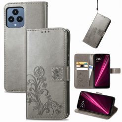 Peněženkové pouzdro Embossing Pattern Čtyřlístek šedé – T Phone / T Phone (2023) | Levné Kryty | Levné Kryty | Levné Kryty