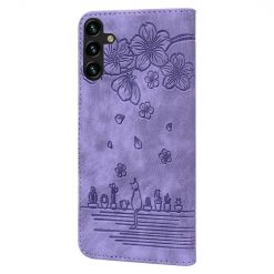 Peněženkové pouzdro Embossing Pattern Kočka fialové – Samsung Galaxy A15 4G/5G | Levné Kryty | Levné Kryty | Levné Kryty